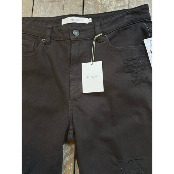 Hidden Jeans Black Skinny Pockets Women’s Size 27 Distressed NWT Dark Wash - Picture 5 of 9